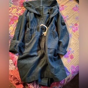 Women's Hooded Pea Coat - Dark Green